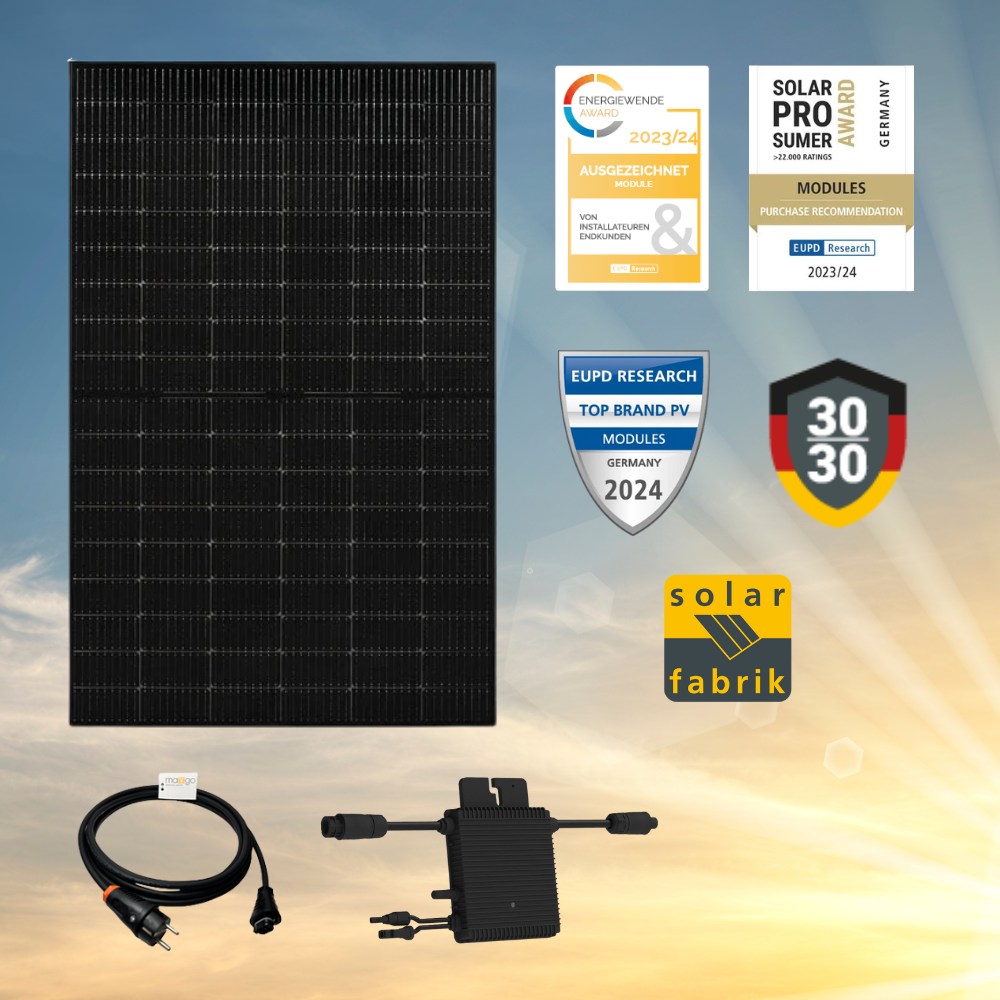 Balkonkraftwerk 400 Watt (445Wp) Bifazial Full Black Basis Set Solarfabrik