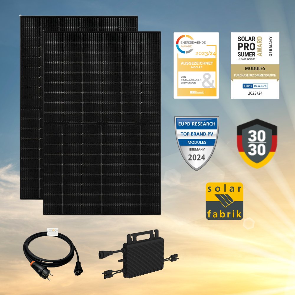 Balkonkraftwerk 800Watt (890Wp) Bifazial Full Black Basis Set Solarfabrik