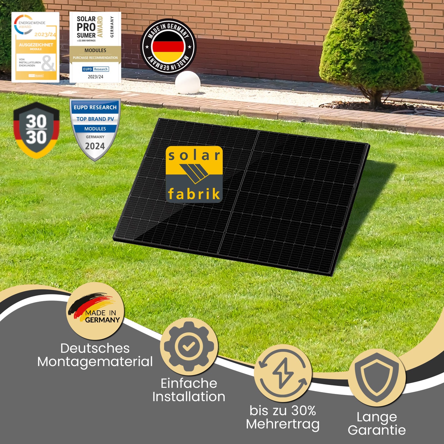 Balkonkraftwerk 400W (450Wp) bifazial Aufständerung 20° Komplettset - Solarfabrik