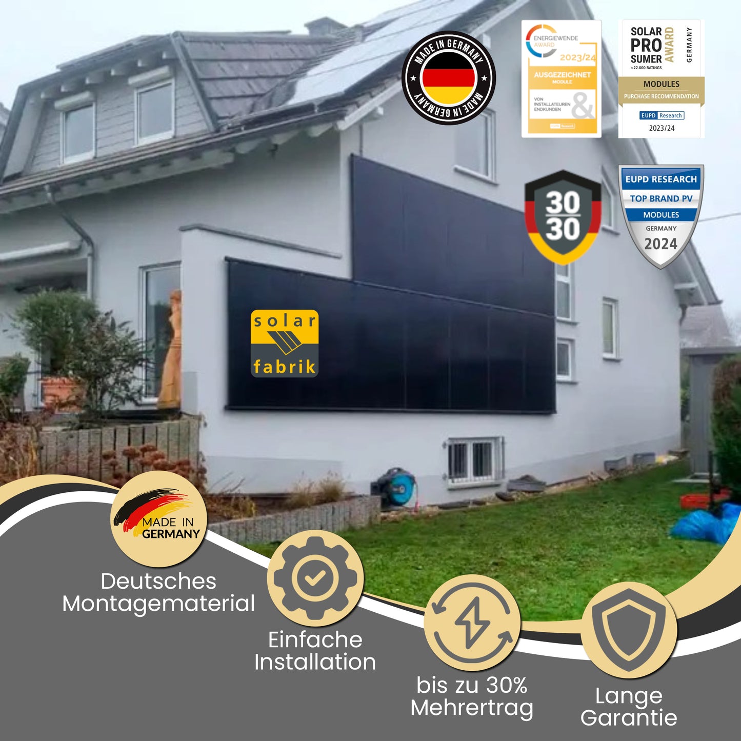 Balkonkraftwerk 800W (900Wp) bifazial Wattstone WandPV vertikal Komplettset - Solarfabrik