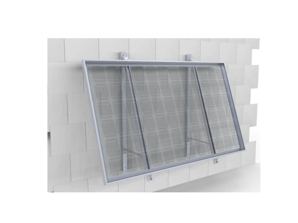 Darstellung eines Montagekits für ein Solarmodul an einer Fassade von vorne