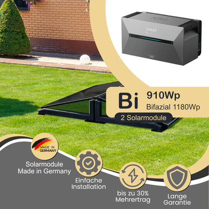 Balkonkraftwerk Bi 910Wp/800W mit Anker Solix 2 Pro und Wattstone 15° Aufständerung