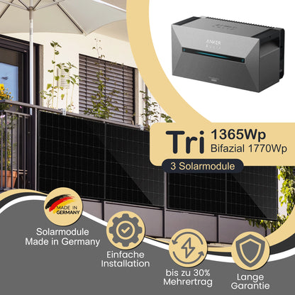Balkonkraftwerk Tri 1365Wp/800W mit Anker Solix 2 Pro und Balkon Montageset