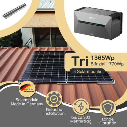 Balkonkraftwerk Tri 1365Wp/800W mit Anker Solix 2 Pro und Trapez-/Holzdach Montageset