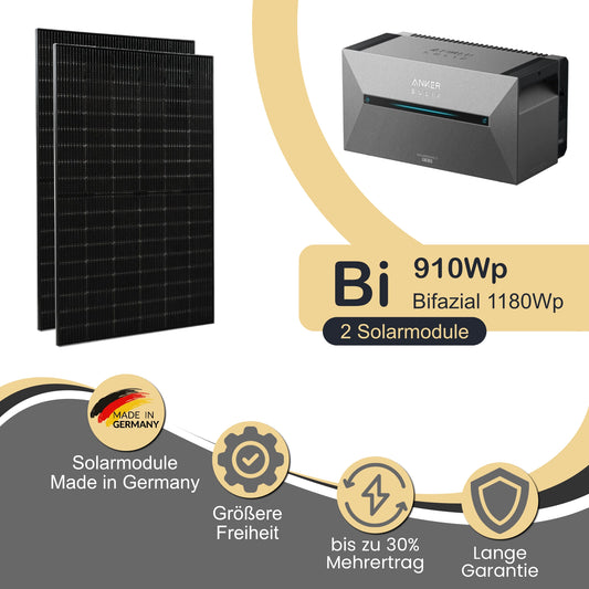 Balkonkraftwerk Bi 910Wp/800W mit Anker Solix 2 Pro