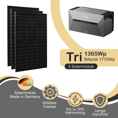 Balkonkraftwerk Tri 1365Wp/800W mit Anker Solix 2 Pro