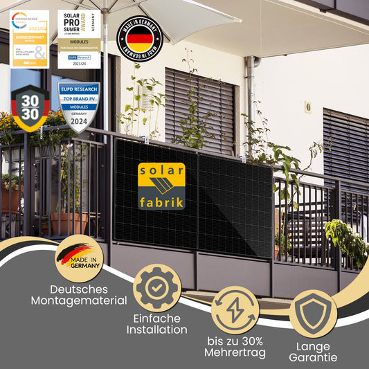 Balkonkraftwerk 400W (450Wp) bifazial Balkonhalterung Komplettset - Solarfabrik