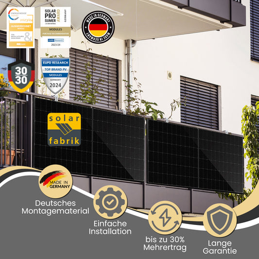 Balkonkraftwerk 800W (900Wp) bifazial Balkonhalterung Komplettset - Solarfabrik