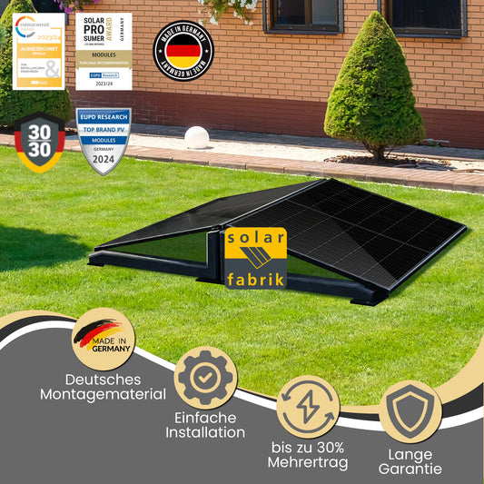 Balkonkraftwerk 800W (900Wp) bifazial Wattstone Feinbeton Aufständerung 15° Komplettset - Solarfabrik