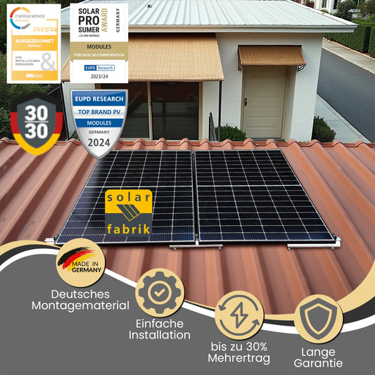 Balkonkraftwerk 400W (445Wp) bifazial Trapezdach Montageset Komplettset - Solarfabrik
