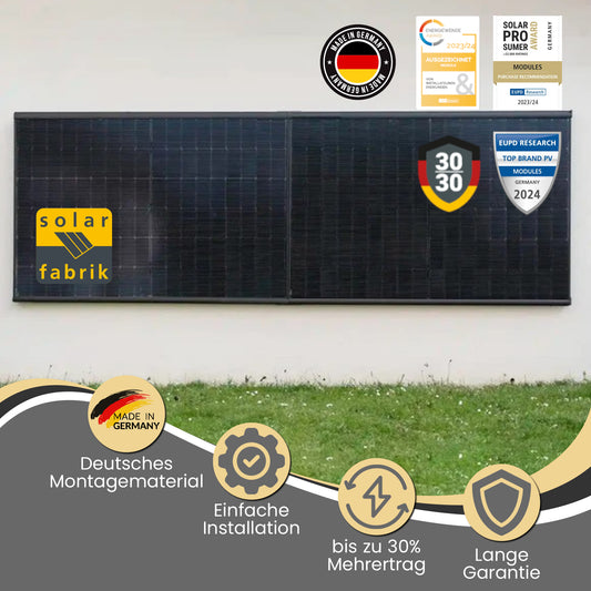Balkonkraftwerk 800W (900Wp) bifazial Wattstone WandPV horizontal Komplettset - Solarfabrik