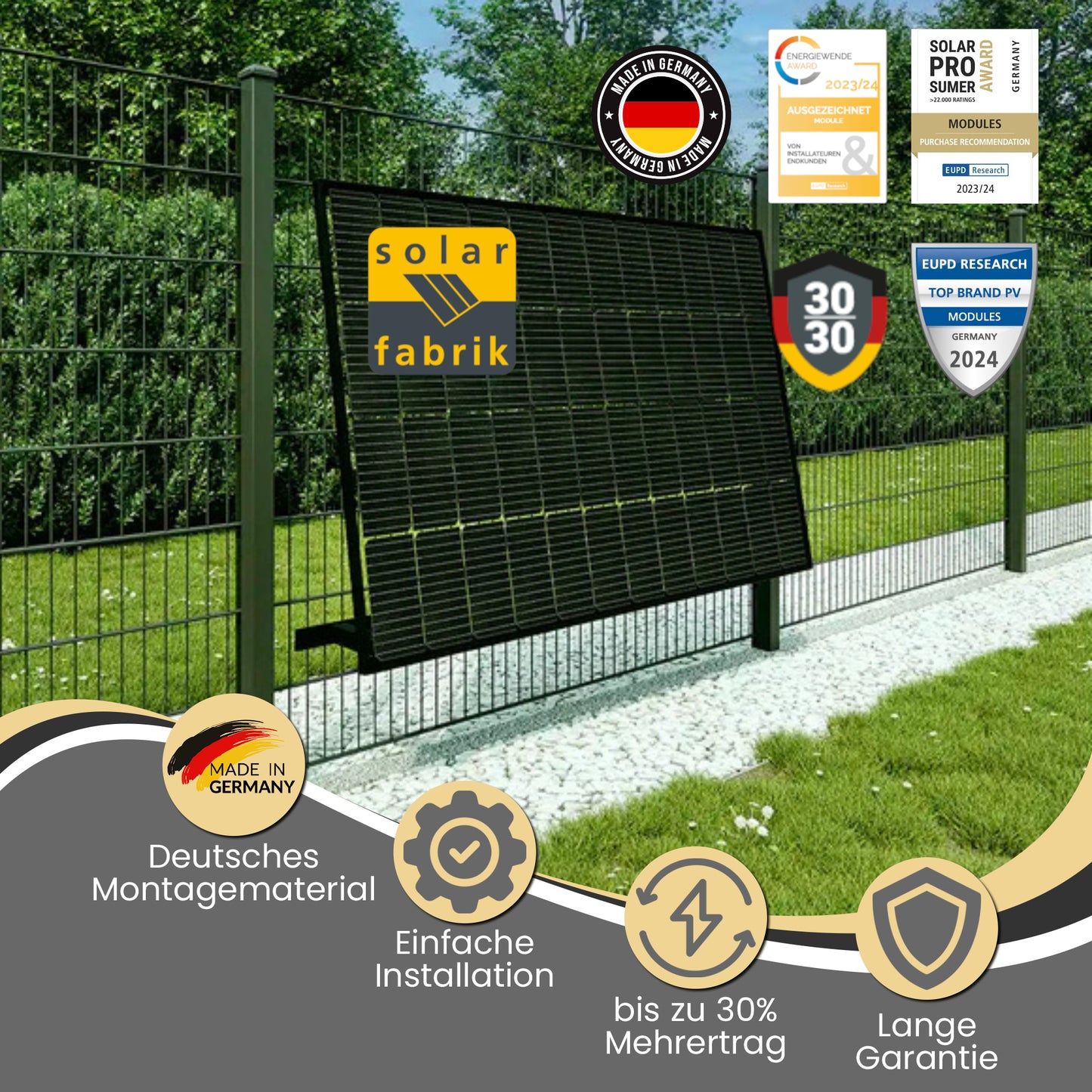 Balkonkraftwerk 400W (450Wp) bifazial ZaunPV angewinkelt Komplettset - Solarfabrik