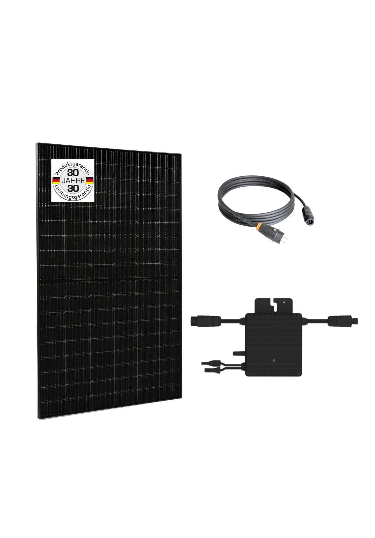 800W Balkonkraftwerk Set mit zwei All Black bifazialen 420Wp Solarmodulen und einem EcoFlow Powerstream Wechselrichter und einem Schuko Anschlusskabel