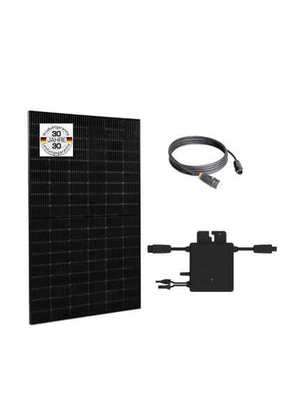 800W Balkonkraftwerk Set mit zwei All Black bifazialen 420Wp Solarmodulen und einem EcoFlow Powerstream Wechselrichter und einem Schuko Anschlusskabel