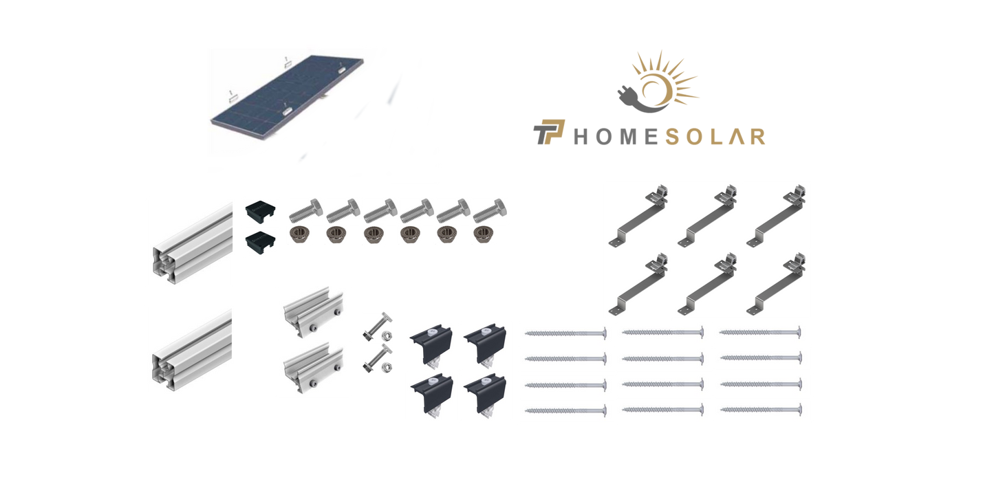 Darstellung aller Komponenten für die Montage von zwei Solarmodulen auf Biberschwanzziegeln