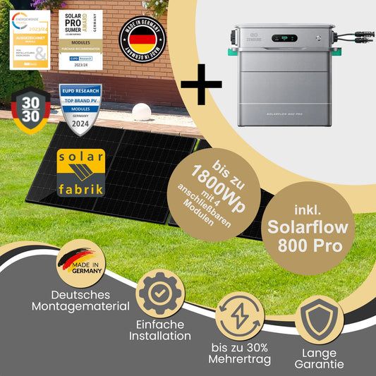 Balkonkraftwerk & Zendure Solarflow 800Pro mit 20° Aufständerung Montageset - Solarfabrik
