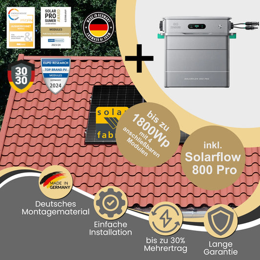 Balkonkraftwerk & Zendure Solarflow 800Pro mit Biberschwanzziegel Montageset - Solarfabrik