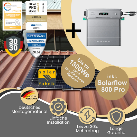 Balkonkraftwerk & Zendure Solarflow 800Pro mit Trapezdach Montageset - Solarfabrik