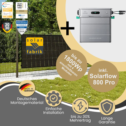 Balkonkraftwerk & Zendure Solarflow 800Pro mit ZaunPV (angewinkelt) Montageset - Solarfabrik