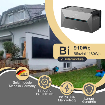 Balkonkraftwerk Bi 910Wp/800W mit Anker Solix 2 Pro und WandPV vertikal Montageset