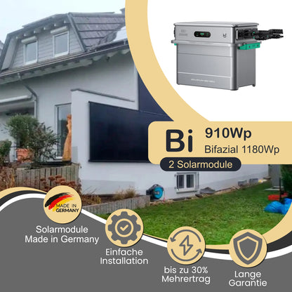 Balkonkraftwerk Bi 910Wp/800W mit Zendure Solarflow 800 Pro 2 und WandPV vertikal Montageset