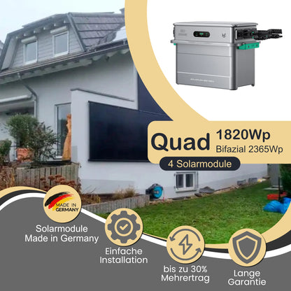 Balkonkraftwerk Quad 1820Wp/800W mit Zendure Solarflow 800 Pro 2 und WandPV vertikal Montageset