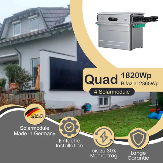 Balkonkraftwerk Quad 1820Wp/800W mit Zendure Solarflow 800 Pro 2 und WandPV vertikal Montageset
