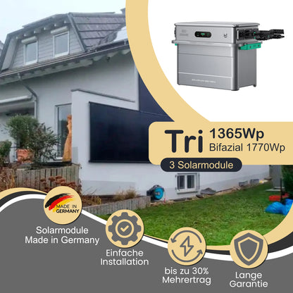 Balkonkraftwerk Tri 1365Wp/800W mit Zendure Solarflow 800 Pro 2 und WandPV vertikal Montageset