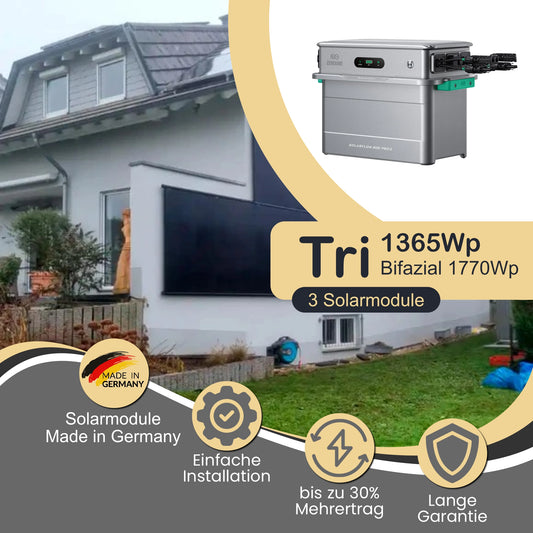 Balkonkraftwerk Tri 1365Wp/800W mit Zendure Solarflow 800 Pro 2 und WandPV vertikal Montageset