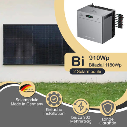 Balkonkraftwerk Bi 910Wp/800W mit Zendure Solarflow 2400Pro und WandPV horizontal Montageset