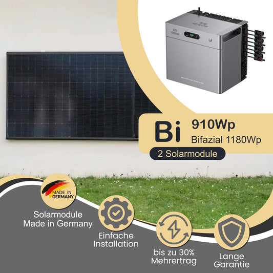 Balkonkraftwerk Bi 910Wp/800W mit Zendure Solarflow 2400Pro und WandPV horizontal Montageset
