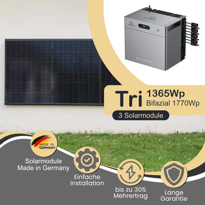 Balkonkraftwerk Tri 1365Wp/800W mit Zendure Solarflow 2400Pro und WandPV horizontal Montageset