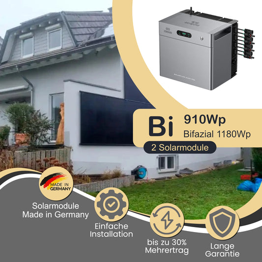 Balkonkraftwerk Bi 910Wp/800W mit Zendure Solarflow 2400Pro und WandPV vertikal Montageset