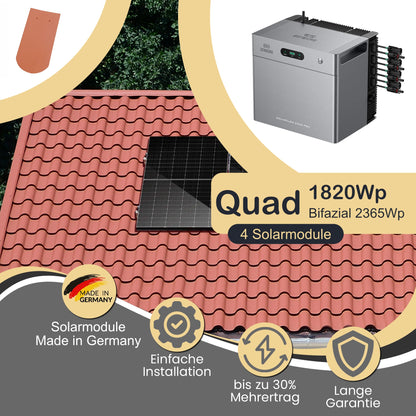 Balkonkraftwerk Quad 1820Wp/800W mit Zendure Solarflow 2400Pro und Dach (Biberschwanzziegel) Montageset