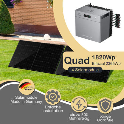 Balkonkraftwerk Quad 1820Wp/800W mit Zendure Solarflow 2400Pro und Garten Montageset