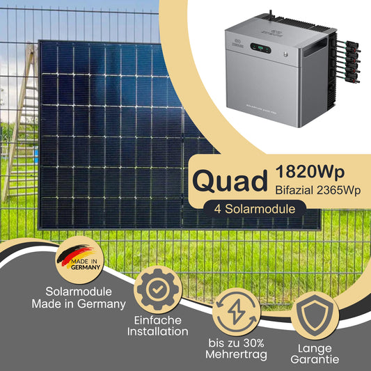 Balkonkraftwerk Quad 1820Wp/800W mit Zendure Solarflow 2400 Pro und ZaunPV Montageset
