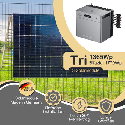Balkonkraftwerk Tri 1365Wp/800W mit Zendure Solarflow 2400 Pro und ZaunPV Montageset