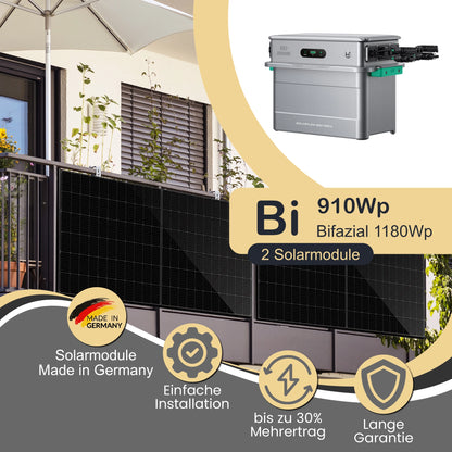 Balkonkraftwerk Bi 910Wp/800W mit Zendure Solarflow 800 Pro 2 und Balkon Montageset