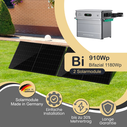 Balkonkraftwerk Bi 910Wp/800W mit Zendure Solarflow 800 Pro 2 und Garten Montageset 20°