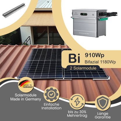 Balkonkraftwerk Bi 910Wp/800W mit Zendure Solarflow 800 Pro 2 und Trapez-/Holzdach Montageset