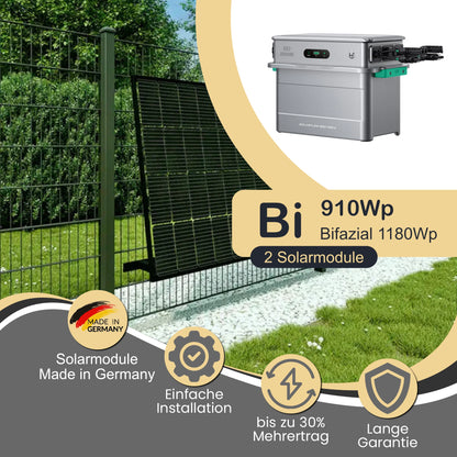 Balkonkraftwerk Bi 910Wp/800W mit Zendure Solarflow 800 Pro 2 und ZaunPV angewinkelt