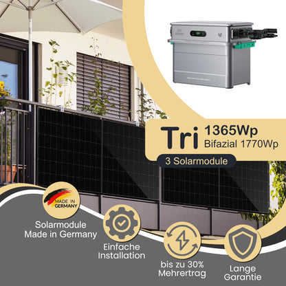 Balkonkraftwerk Tri 1365Wp/800W mit Zendure Solarflow 800 Pro 2 und Balkon Montageset