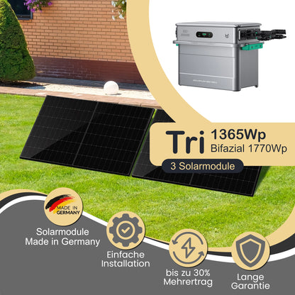 Balkonkraftwerk Tri 1365Wp/800W mit Zendure Solarflow 800 Pro 2 und Garten Montageset 20°