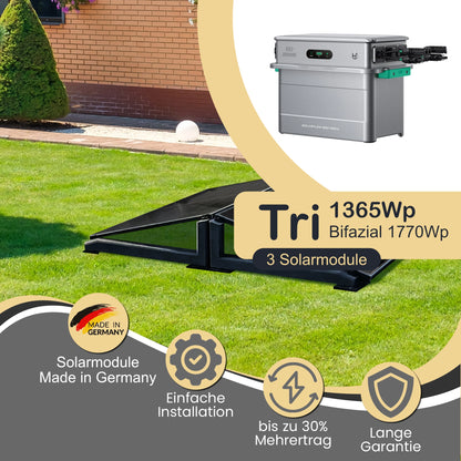 Balkonkraftwerk Tri 1365Wp/800W mit Zendure Solarflow 800 Pro 2 und Wattstone 15° Aufständerung