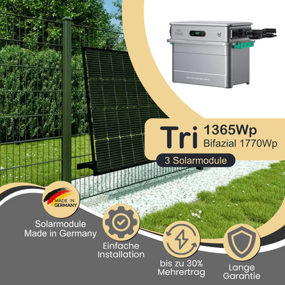 Balkonkraftwerk Tri 1365Wp/800W mit Zendure Solarflow 800 Pro 2 und ZaunPV angewinkelt