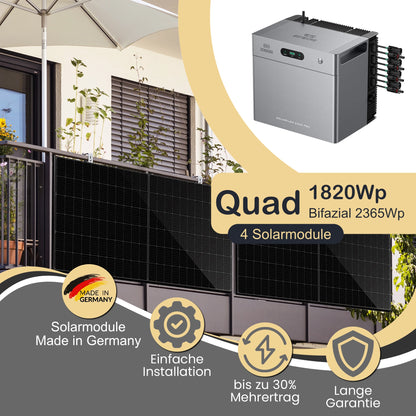 Balkonkraftwerk Quad 1820Wp/800W mit Zendure Solarflow 2400Pro und Balkonmontageset