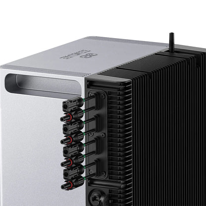 Zendure Solarflow 2400 Pro – Detailansicht der MC4-Solarstecker und Kühlrippen an der Seite